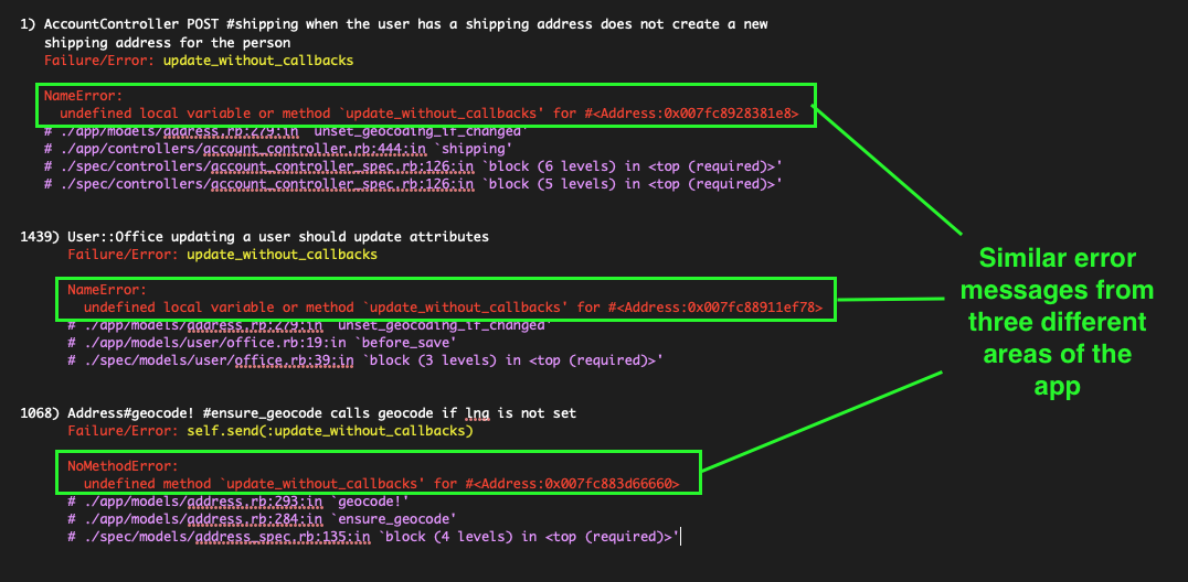 Code example of similar error types